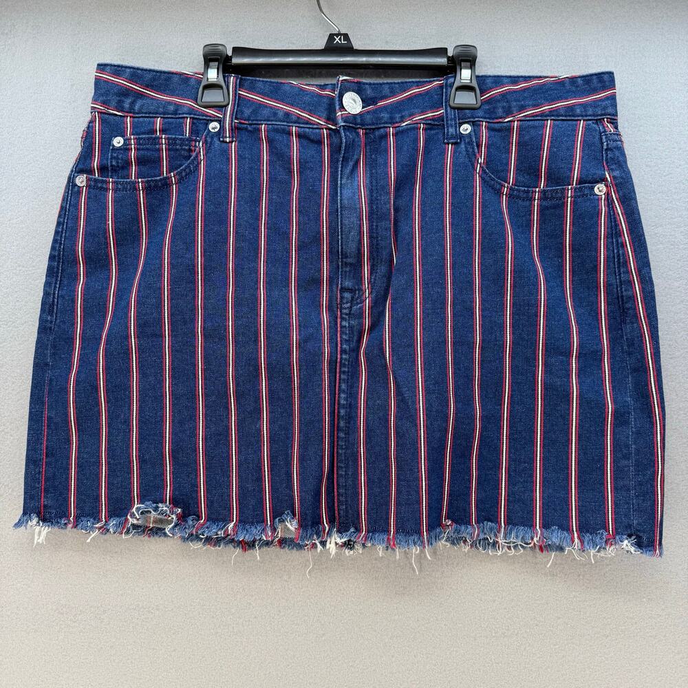 American Eagle Denim Mini Skirt Women's 16R Blue Red White Super Stretch
